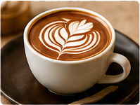 Mocha coffee with latte art in a white cup